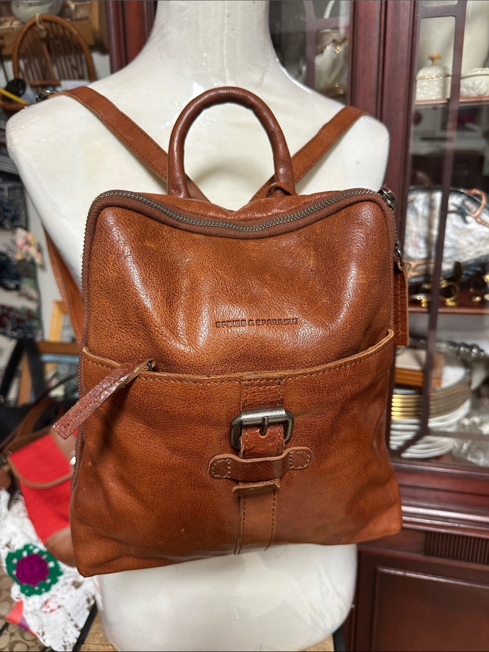 Brown Leather Backpack with Front Buckle - spikes & sparrow
